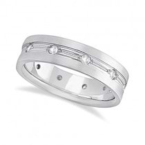 Mens Milgrain Engraved Diamond Wedding Band Ring 18k White Gold (0.50ct)