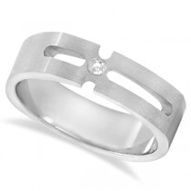Contemporary Solitaire Diamond Ring For Men 14kt White Gold (0.05ct)