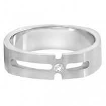 Contemporary Solitaire Diamond Ring For Men 14kt White Gold (0.05ct)