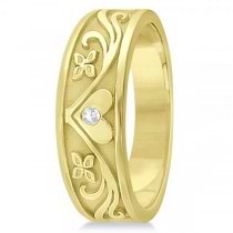 Diamond Heart Flower Wedding Ring Band 14k Yellow Gold 7mm (0.03ct)