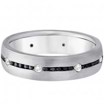 Black & White Diamond Wedding Ring Men's Band 14k White Gold (0.70ct)
