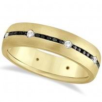 Black & White Diamond Wedding Ring Men's Band 14k Yellow Gold (0.70ct)