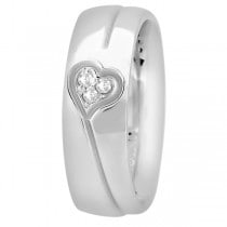 Diamond Accented Heart Design Wedding Band 14k White Gold (0.045ct)