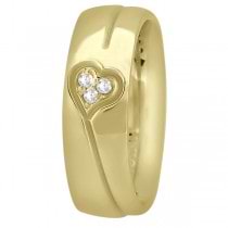 Diamond Accented Heart Design Wedding Band 14k Yellow Gold (0.045ct)