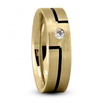 Burnished & Satin Diamond Men's Wedding Band Ring 14K Yellow Gold (0.08 ct)