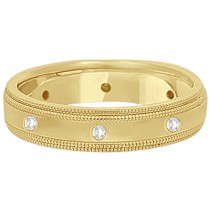 Mens Engraved Diamond Wedding Ring Band 18k Yellow Gold (0.15ct)