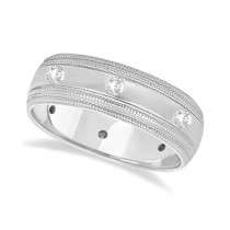 Mens Engraved Diamond Wedding Ring Wide Band Palladium (0.35ct)