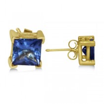 Blue Sapphire Stud Earrings in 14k Yellow Gold (2.03ct)