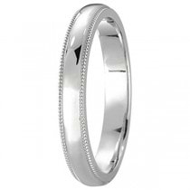 Milgrain Dome Comfort-Fit Thin Wedding Ring Band 14k White Gold (2mm)