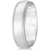 Men's Wedding Band Dome Comfort-Fit Milgrain 18k White Gold (6 mm)