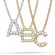 Petite Pave Diamond Initial Pendant Necklace 14k White Gold