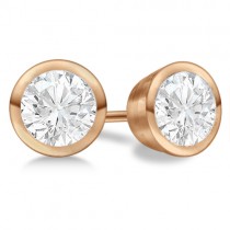 Round Diamond Stud Earrings Bezel Setting In 14K Rose Gold