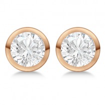 Round Diamond Stud Earrings Bezel Setting In 14K Rose Gold