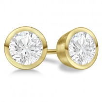Round Diamond Stud Earrings Bezel Setting In 14K Yellow Gold