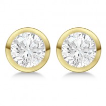 Round Diamond Stud Earrings Bezel Setting In 14K Yellow Gold