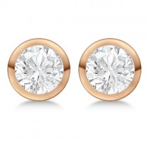 Round Diamond Stud Earrings Bezel Setting In 18K Rose Gold