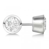 Round Diamond Stud Earrings Bezel Setting In 18K White Gold