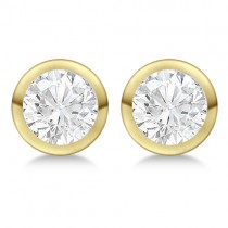 Round Diamond Stud Earrings Bezel Setting In 18K Yellow Gold