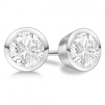Round Diamond Stud Earrings Bezel Setting In Platinum