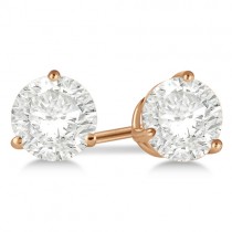Round Diamond Stud Earrings 3-Prong Martini Setting In 14K Rose Gold