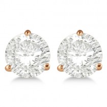 Round Diamond Stud Earrings 3-Prong Martini Setting In 18K Rose Gold