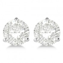 Round Diamond Stud Earrings 3-Prong Martini Setting In 18K White Gold