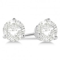 Round Diamond Stud Earrings 3-Prong Martini Setting In Platinum