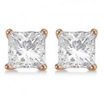Square Diamond Stud Earrings Basket Setting In 14K Rose Gold