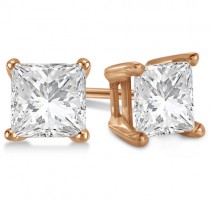 Square Diamond Stud Earrings Basket Setting In 18K Rose Gold