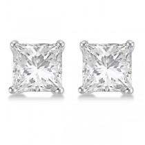 Square Diamond Stud Earrings Martini Setting In 18K White Gold