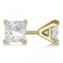 Square Diamond Stud Earrings Martini Setting In 18K Yellow Gold