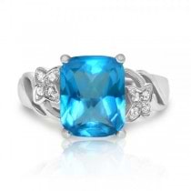Blue Topaz Ring w/ Diamond Accents in 14k White Gold (4.05ctw)