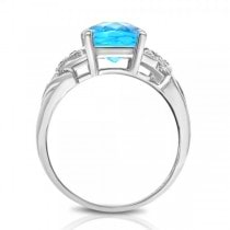 Blue Topaz Ring w/ Diamond Accents in 14k White Gold (4.05ctw)