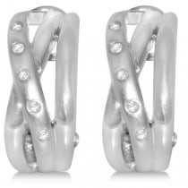 Diamond Accented Huggie Earrings in 14k White Gold (0.09ct)
