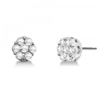 Diamond Round Flower Cluster Stud Earrings 14k White Gold (0.75ct)