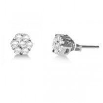 Diamond Round Flower Cluster Stud Earrings 14k White Gold (1.00ct)