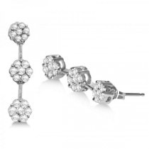 Diamond Accented Round Drop Flower Earrings in 14k White Gold (2.25ct)