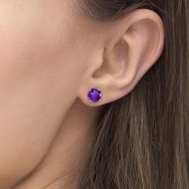 Round Amethyst Studs Earrings in 14k Yellow Gold (0.40 ct)
