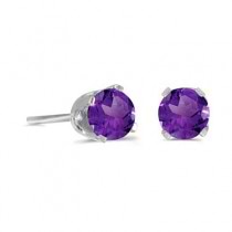 Round Amethyst Studs Earrings in 14k White Gold (0.40ct)