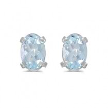 Oval Aquamarine Studs March Birthstone Earrings 14k White Gold (0.80ct)