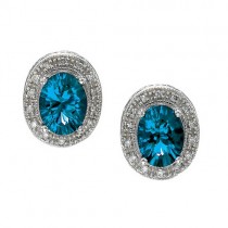 Oval Blue Topaz and Diamond Earrings 14k White Gold (8x6mm)