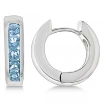 Blue Topaz Hoop Earrings Channel Set  Sterling Silver (0.90ct)