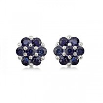 Flower Cluster Blue Sapphire Earrings Sterling Silver (1.26ct)