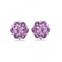 Flower Cluster Pink Sapphire Earrings Sterling Silver (1.26ct)