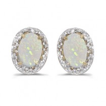 Diamond and Opal Earrings 14k Yellow Gold (1.10ct)