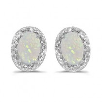 Diamond and Opal Earrings 14k White Gold (1.10ct)