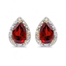Pear Ruby and Diamond Stud Earrings 14k Yellow Gold (1.52ct)