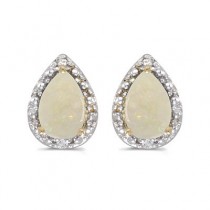 Pear Opal and Diamond Stud Earrings 14k Yellow Gold (1.72ct)