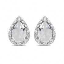 Pear White Topaz and Diamond Stud Earrings 14k White Gold (1.72ct)