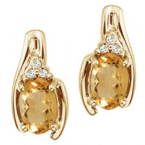 Oval Citrine and Diamond Earrings 14K Yellow Gold (1.03ctw)